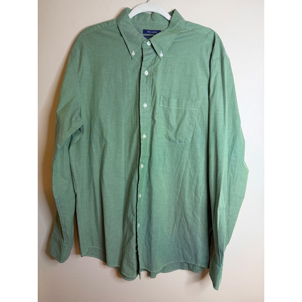 Saddlebred Mens L Sage Green Stretch Oxford Button Up Shirt Preppy